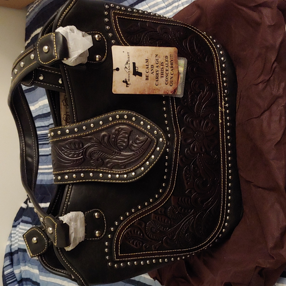 Black Leather Gun Carry Purse